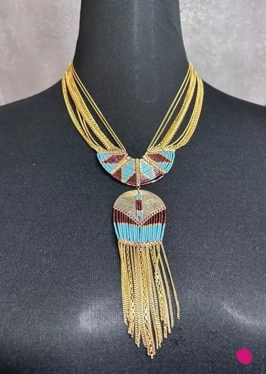 Collier plastron Satellite bleu violet plaqué or 18 carats