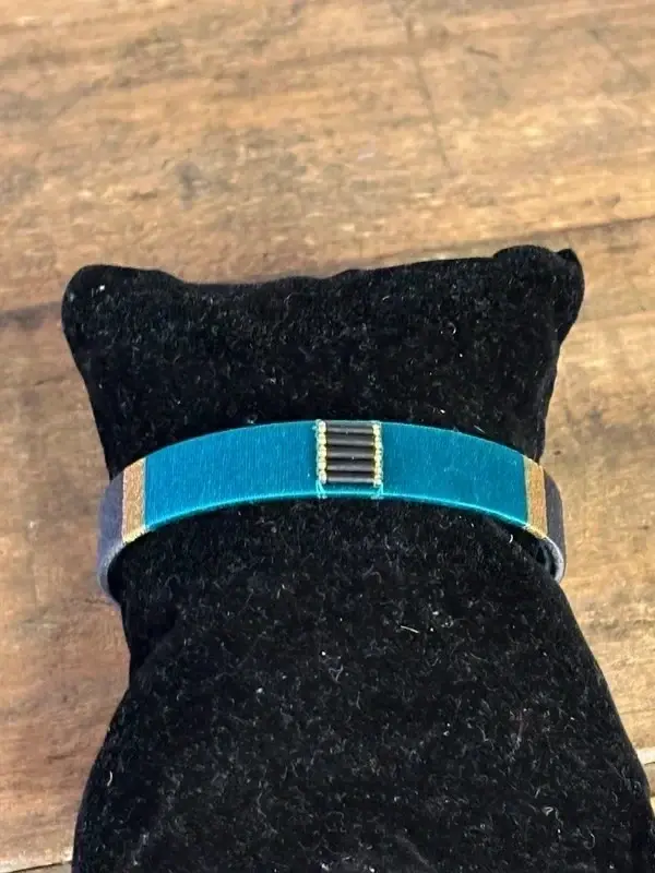Satellite bracelet jonc manchette doré à l’or fin 14/18 carats bleu roi turquoise