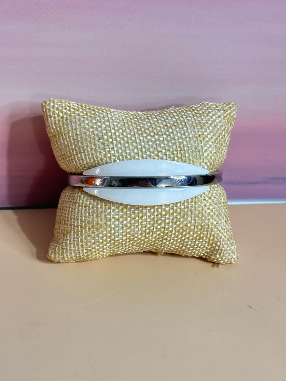 Bracelet jonc Agatha Paris rigide argenté & céramique blanche