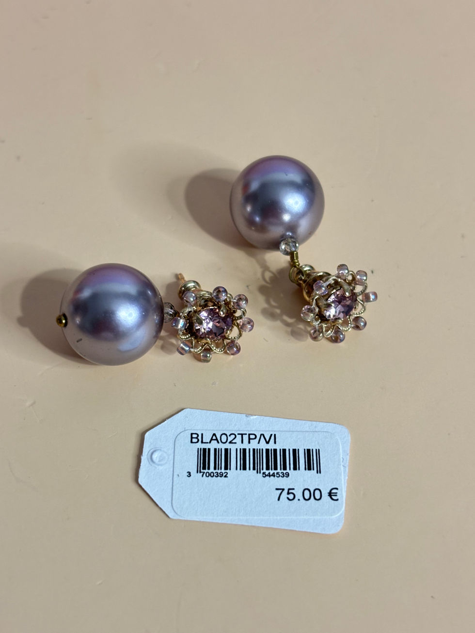 Boucles d’oreilles Satellite plaqué or 14 carats nacré violet
