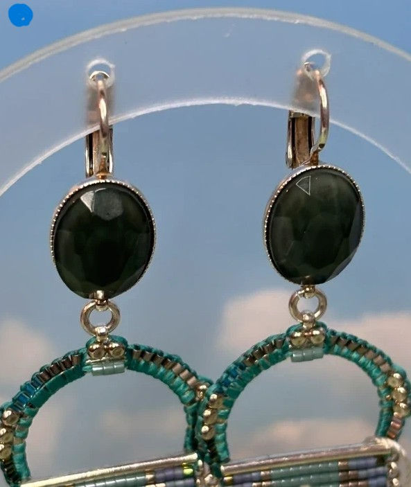 Satellite boucles d’oreilles argentées gris bleu turquoise ethniques