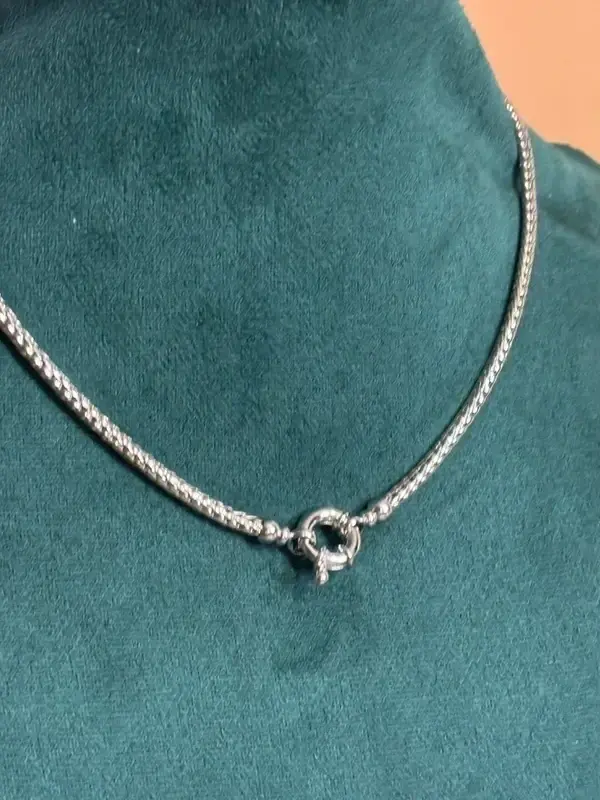 Collier Agatha argenté maille palmier acier inoxydable 42 cm