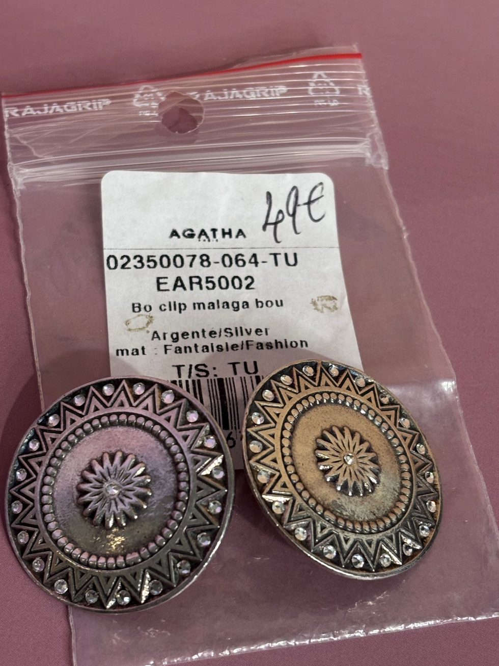Agatha Malaga boucles d’oreilles clips argentées et strass – 3,2 cm
