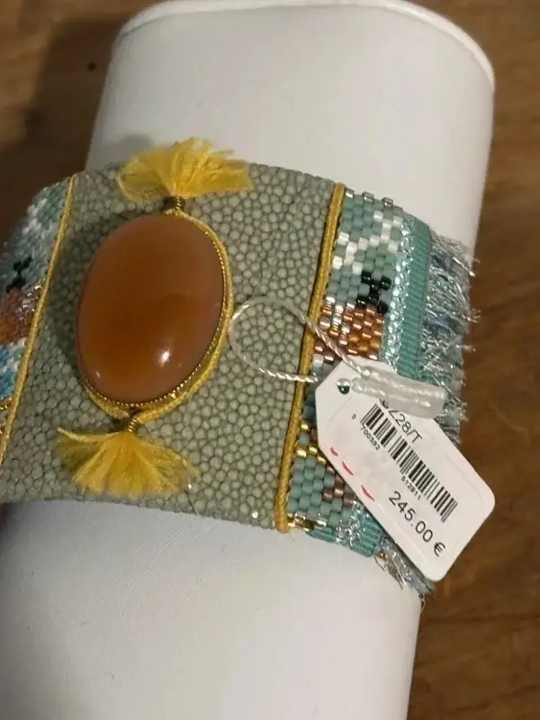 Satellite bracelet manchette doré – Or fin 14/18 carats, marron turquoise