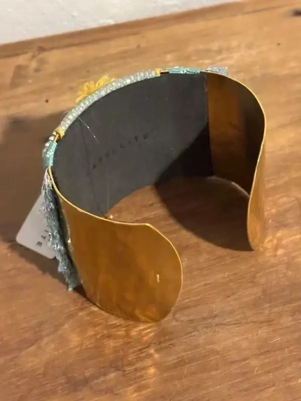 Satellite bracelet manchette doré – Or fin 14/18 carats, marron turquoise