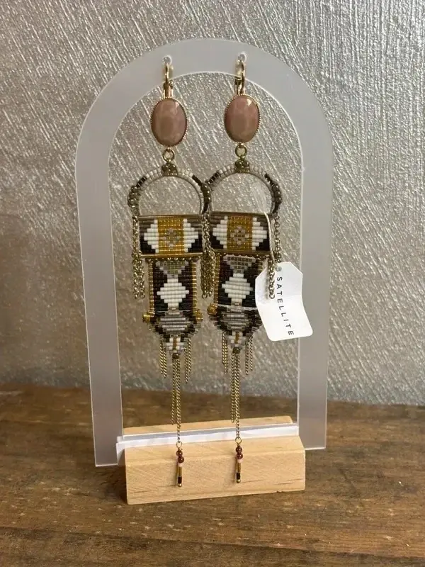 Satellite boucles d’oreilles dorées violet crème plaqué or 14 carats