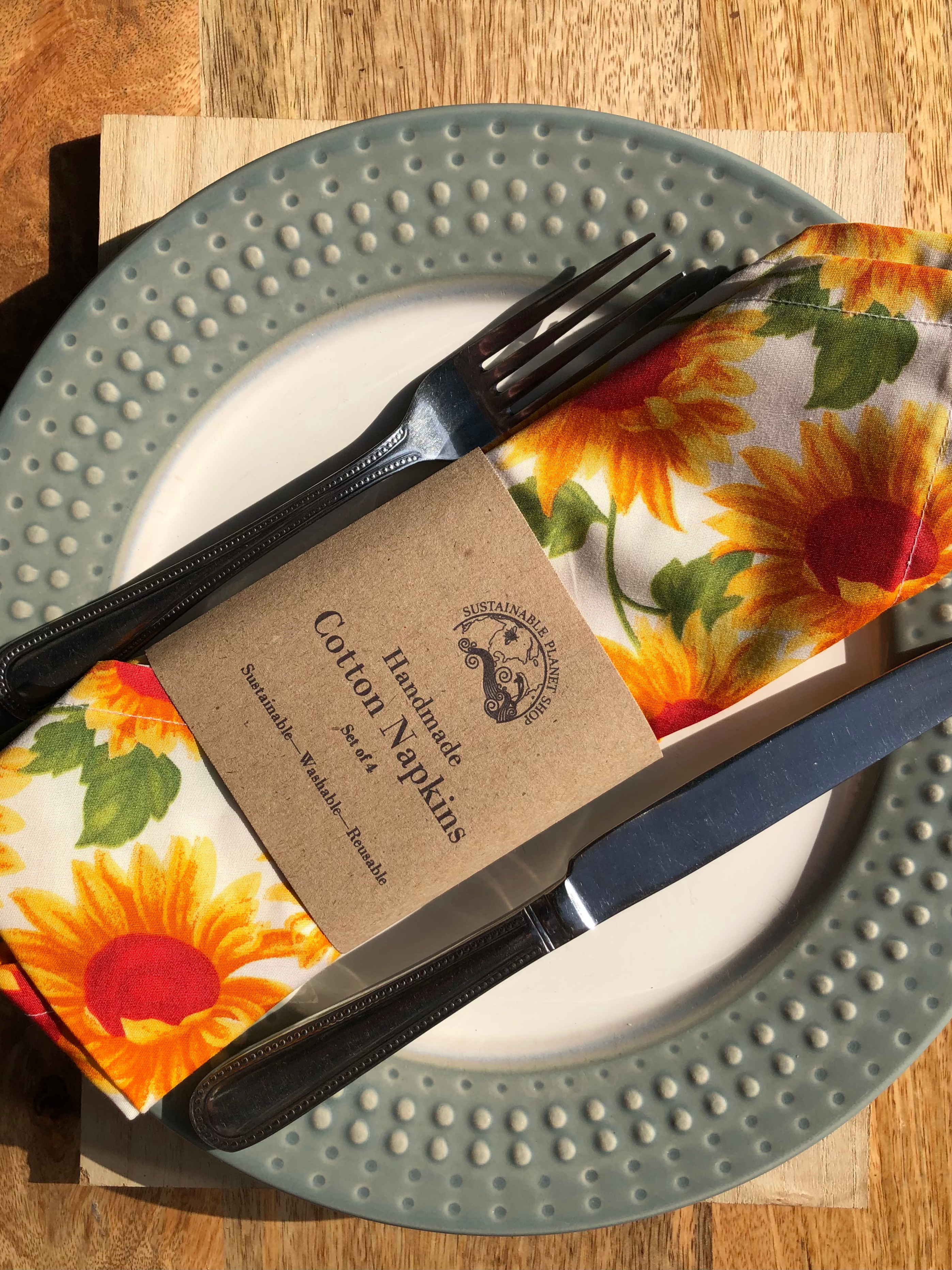 Handmade Cotton Napkins Set of 4 - Sunflowers