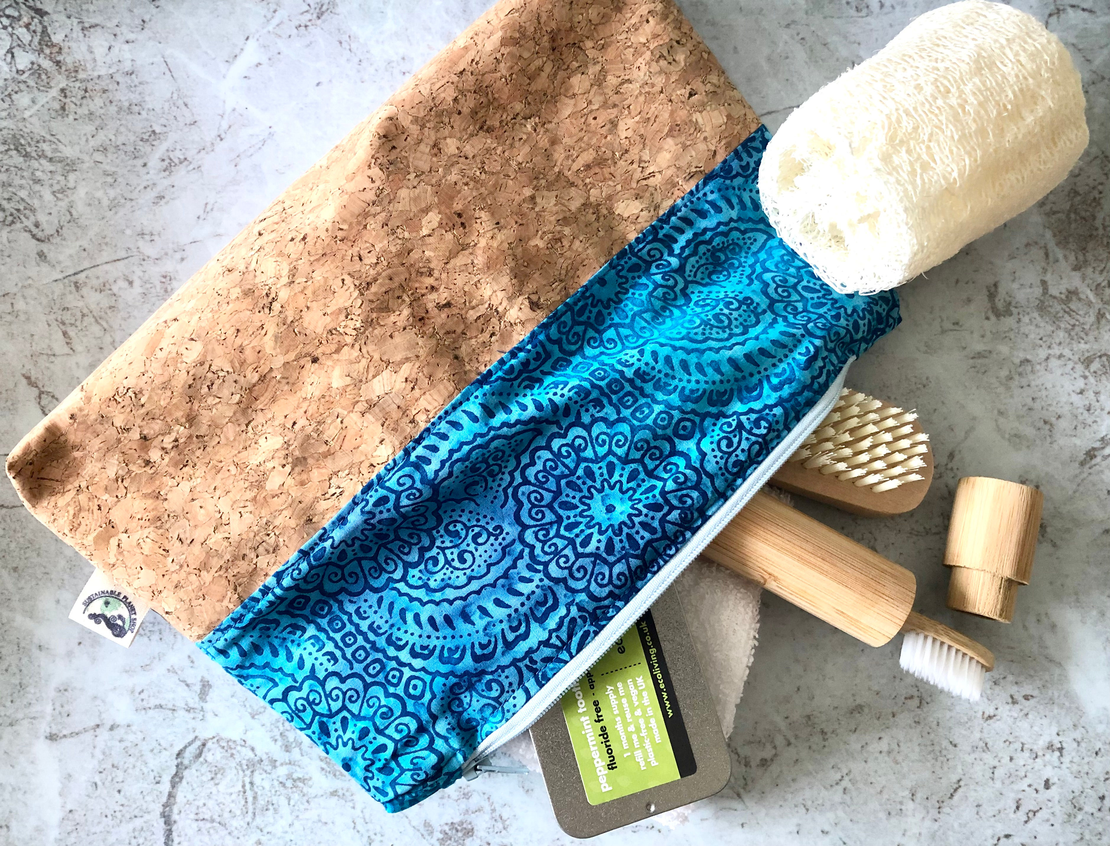 Blue Mandala & Cork Travel Wash Bag | Make Up Bag | Zip Up