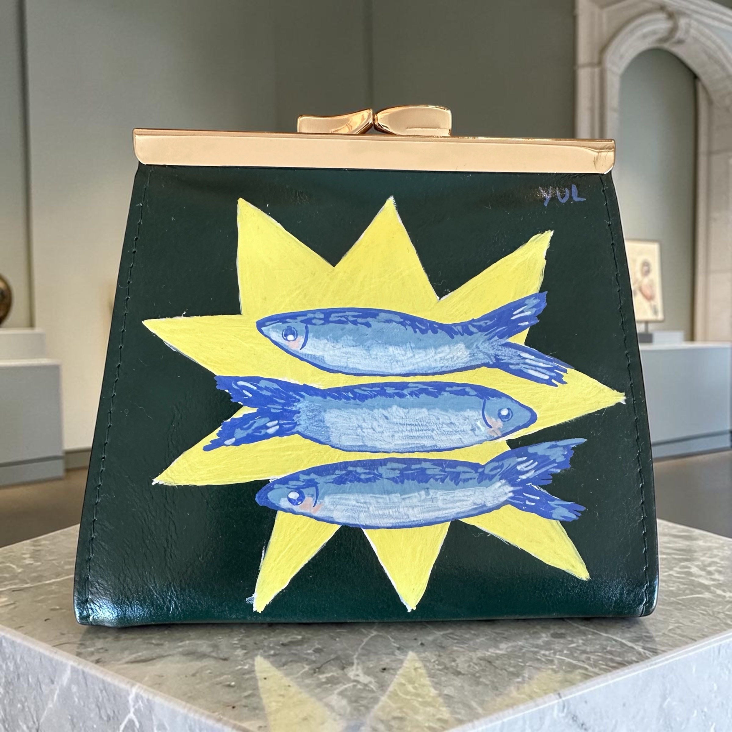 Hand-Painted Fish Kisslock Pouch - New