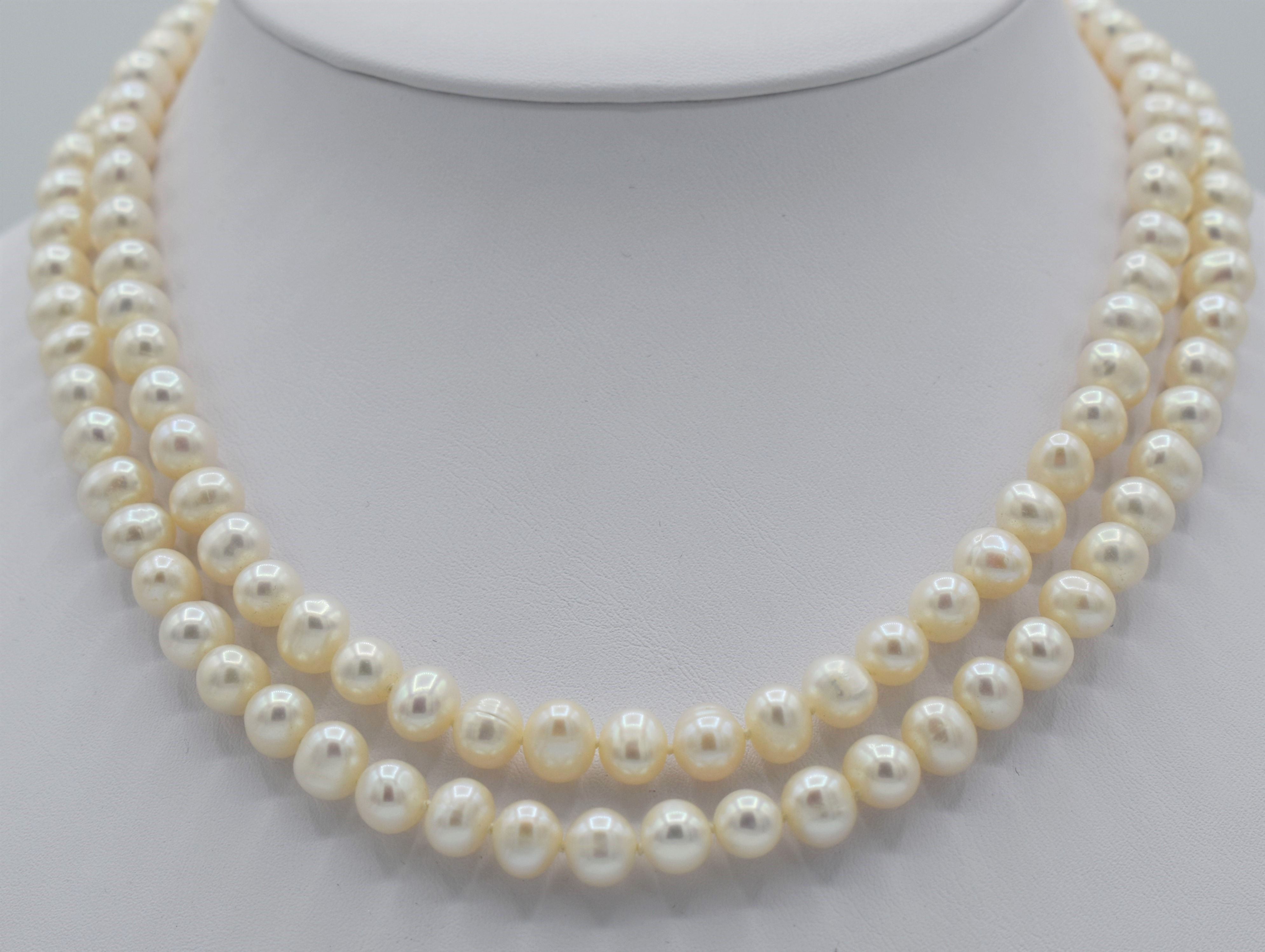 FRESHWATER PEARL DOUBLE STRAND NECKLACE w/ STERLING & CZ CLASP