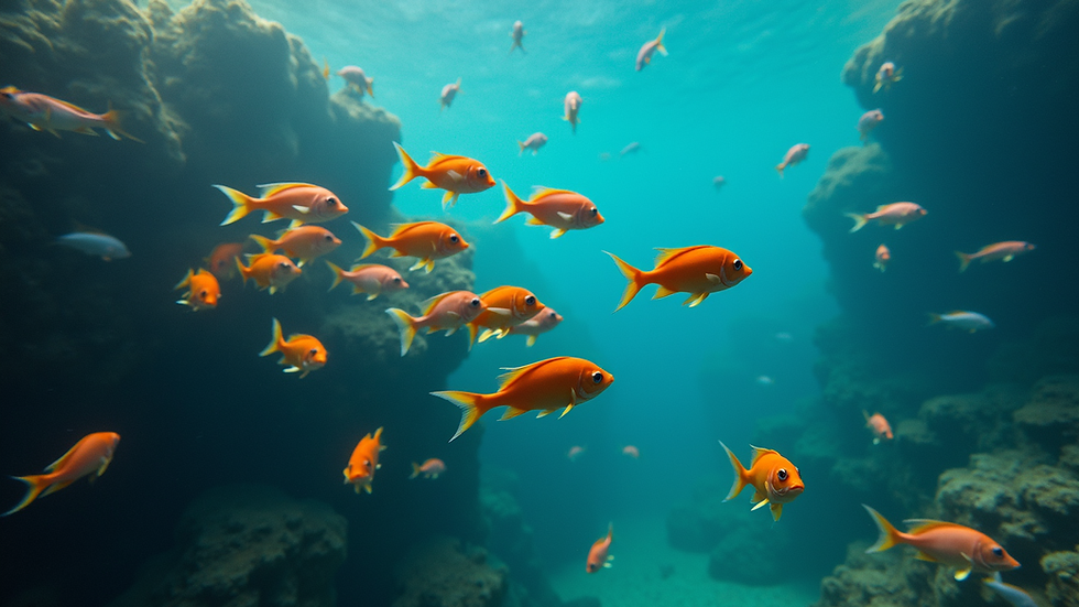 High angle view of colorful fish in clear waters