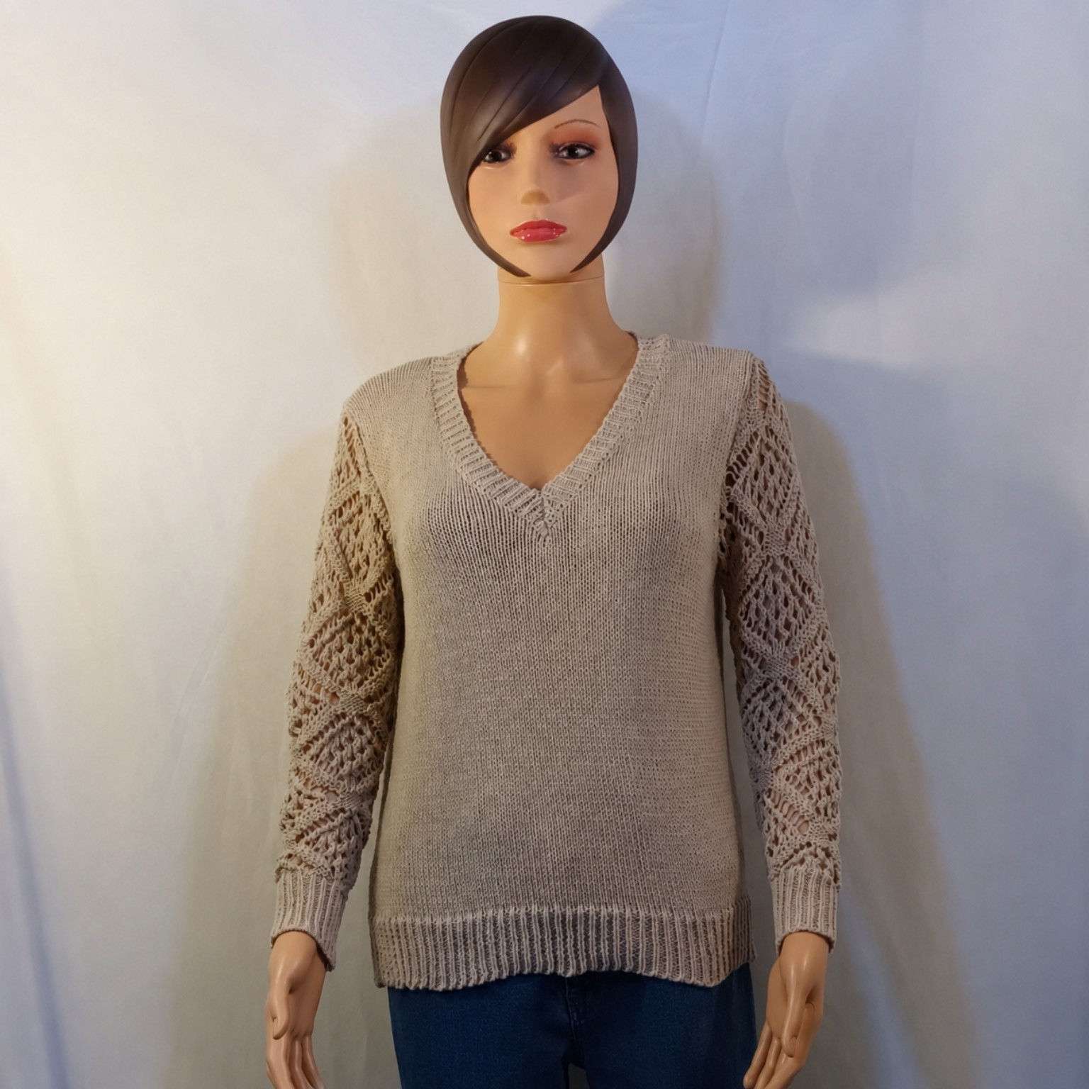 Pull en maille ajourée Emery Rose – Taille M – Beige