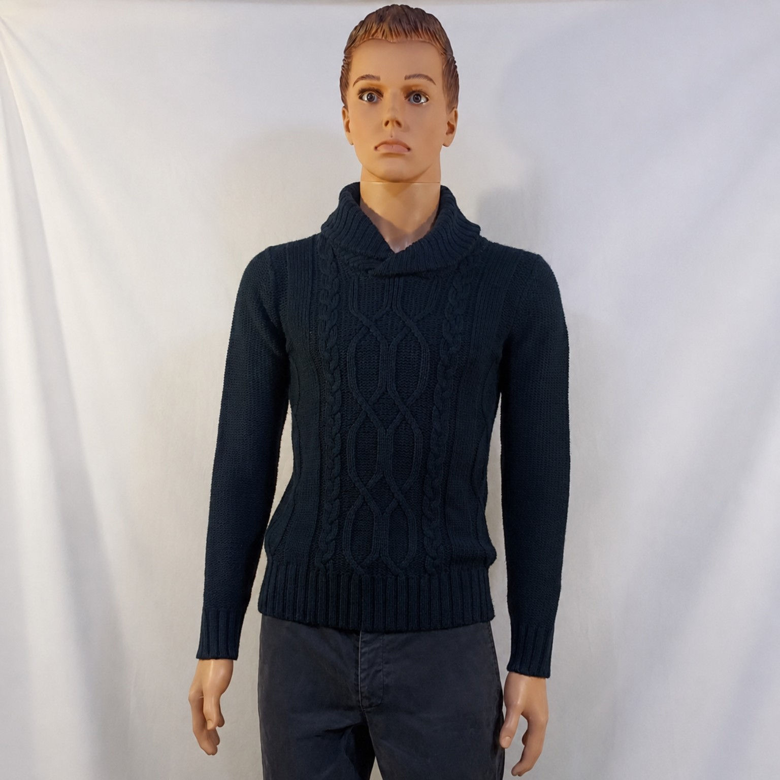 Pull homme col roulé torsadé GÉMO –Bleu marine foncé - Taille S/M