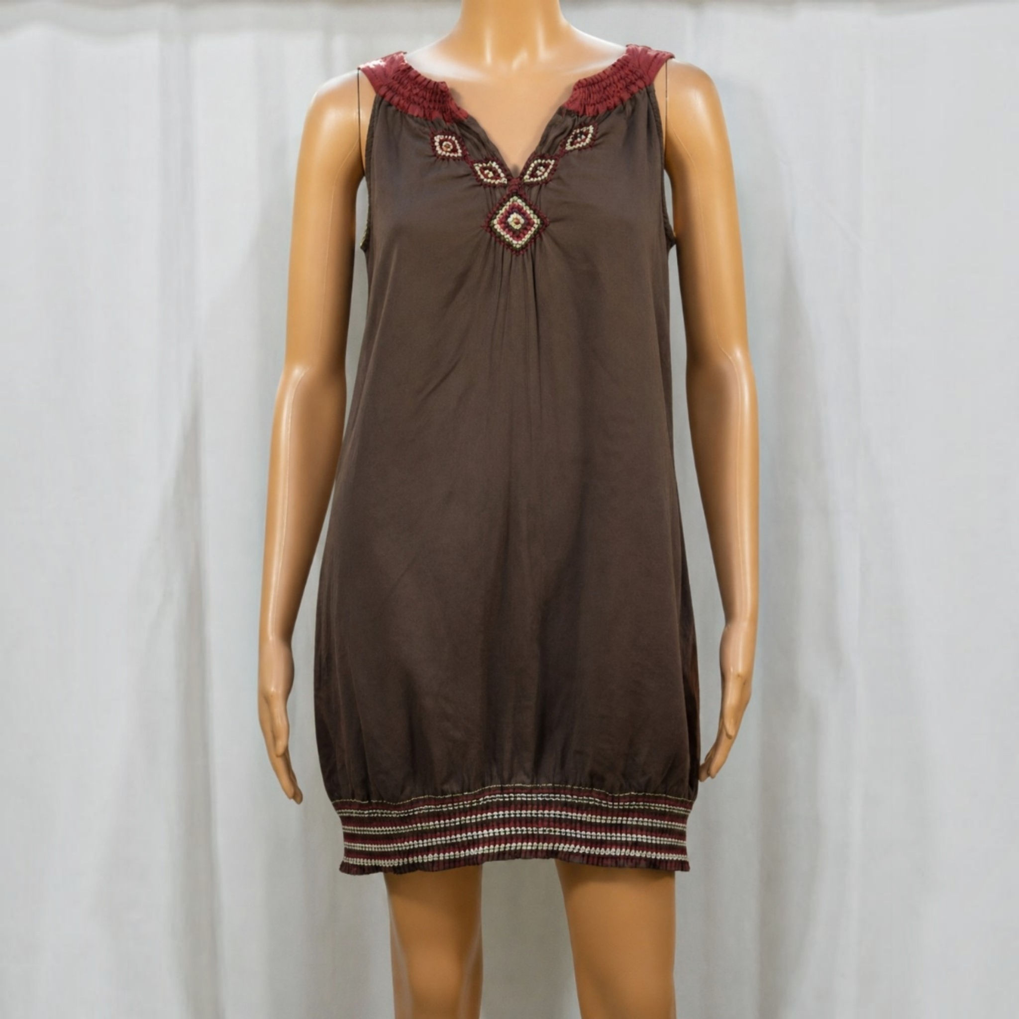 Robe/Tunique Promod – Style bohème brodé – Marron & bordeaux – Taille S/M
