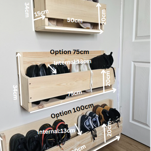 Floating wooden shoe storage for entryway