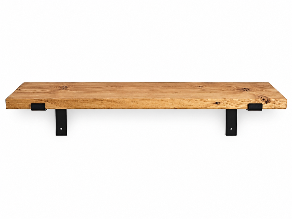 Rustic wood kitchen shelf with black metal brackets
