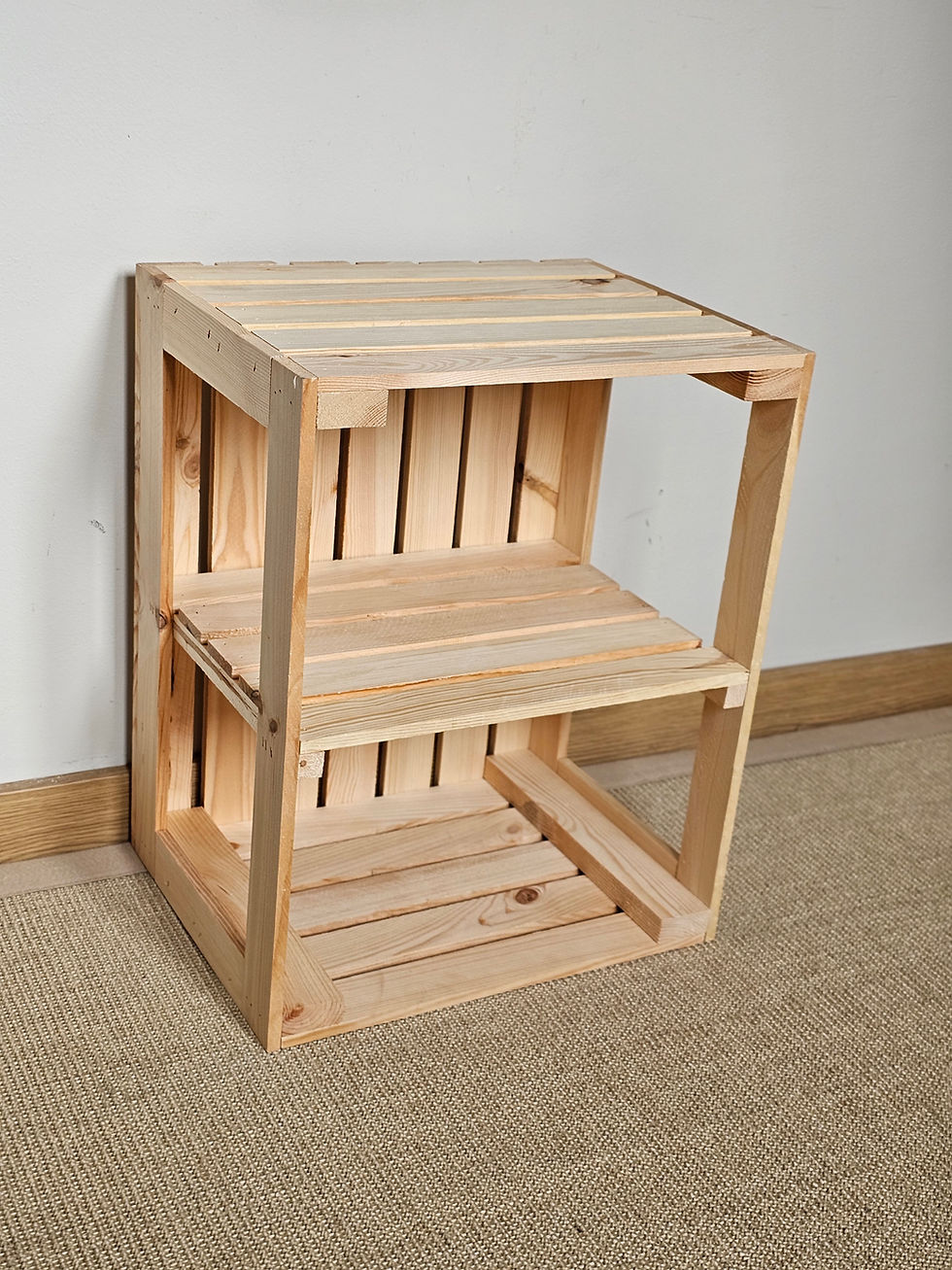 Handmade wooden crate shelf with internal shelf