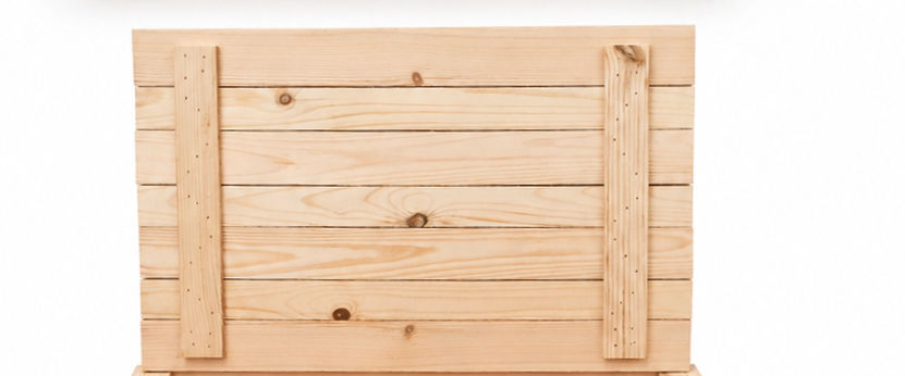 Rustic wooden storage box with lid open showing spacious internal storage compartment