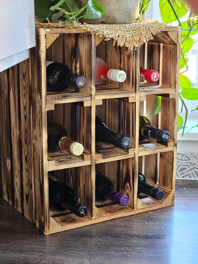 Wooden wine rack storage crate side view