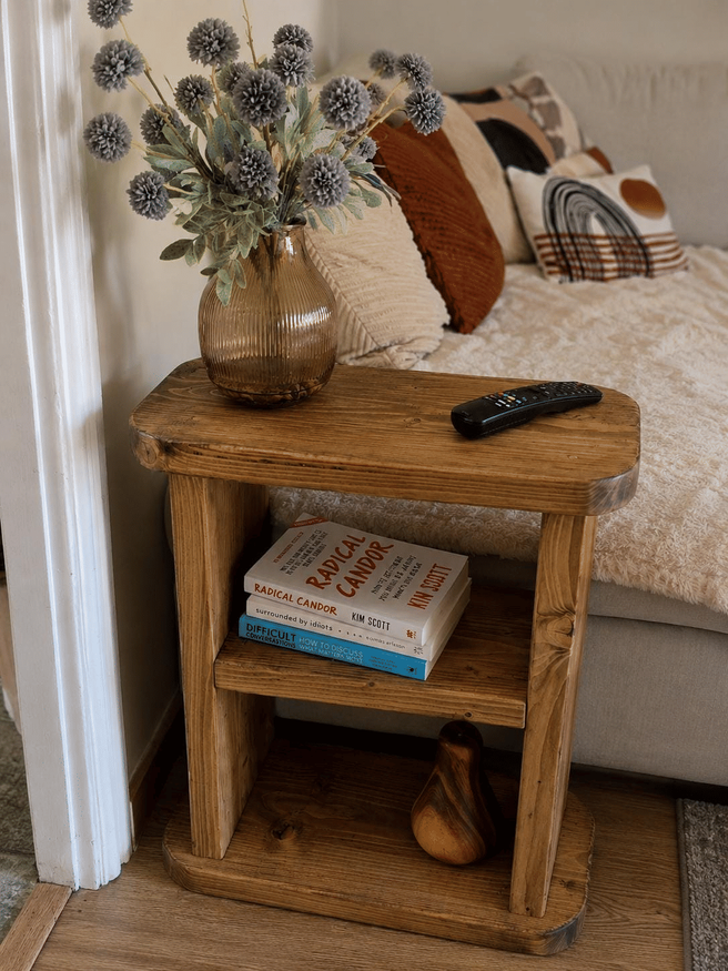 Solid wood sofa side table in Walnut wax finish