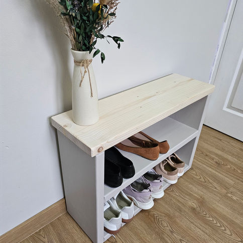 Wooden hallway shoe bench tall version