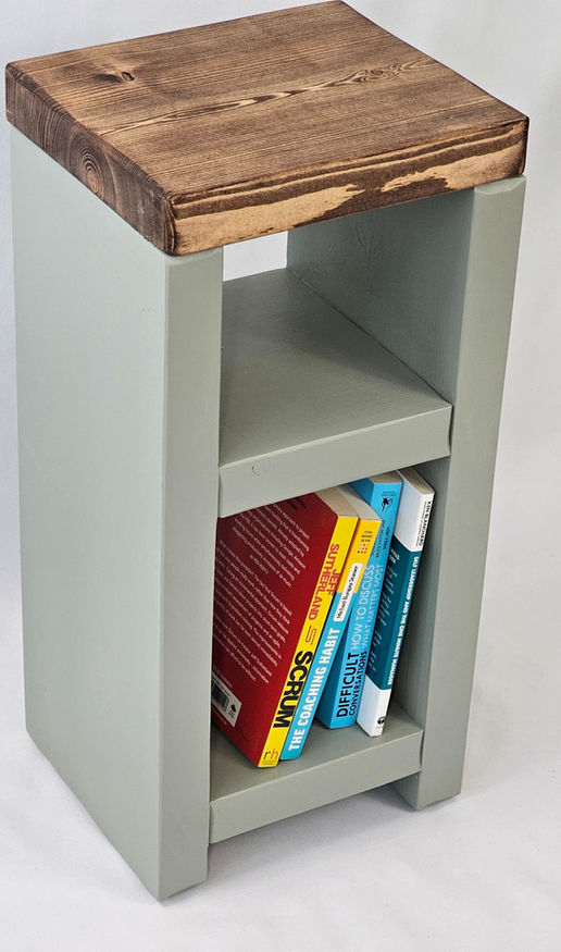 Narrow solid wood side table handcrafted in the UK