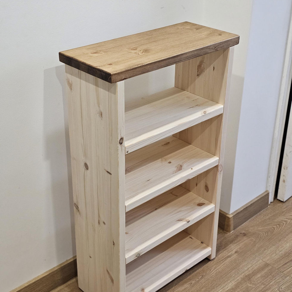 Natural wood shelving unit with four shelves
