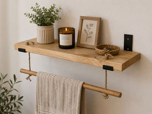 Handmade wooden nursery shelf displaying decor and keepsakes