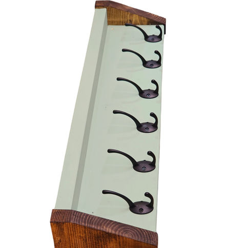 Solid wood coat rack with black hooks