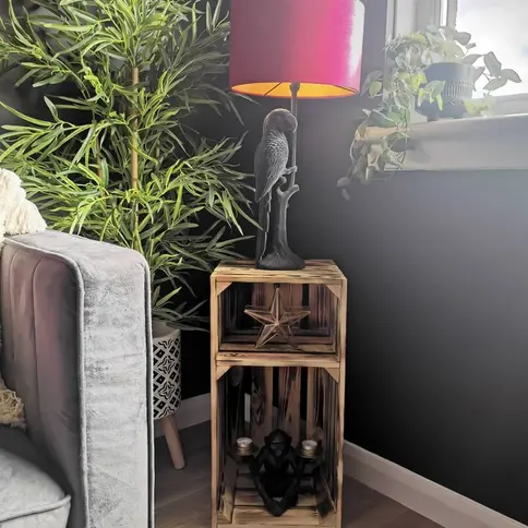 Narrow wooden crate side table