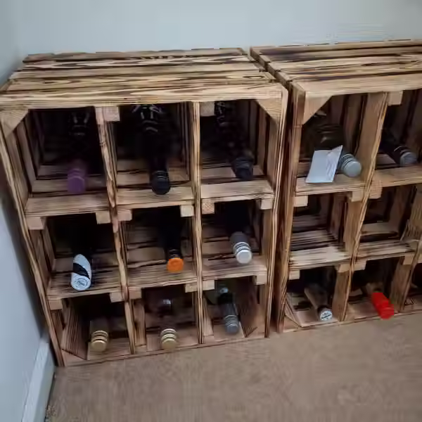 Large handmade wooden crate storage unit with multiple compartments, ideal for shoes, wine, toys or home organisation. Solid