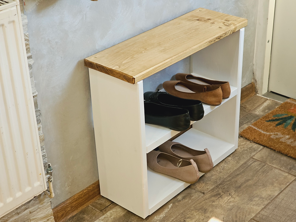 Narrow solid wood shoe rack 55cm high