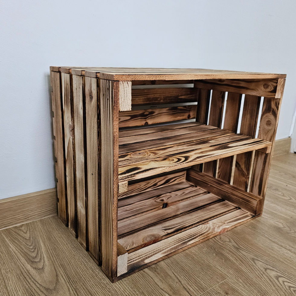 Open wooden crate shoe rack