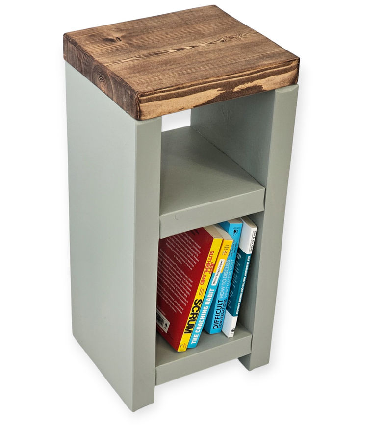 Tall slim wooden side table designed for small spaces