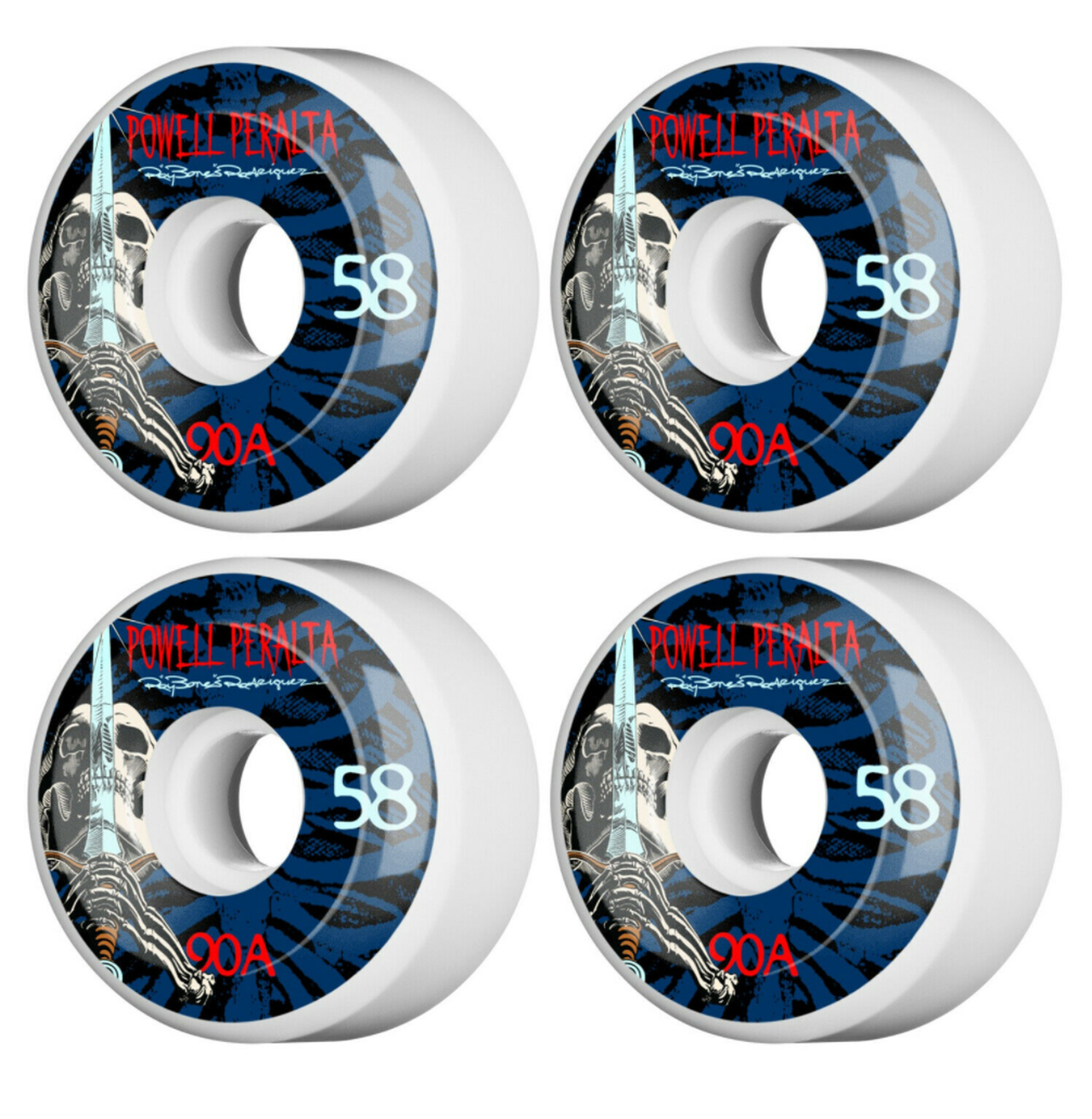 Wheels Powell Peralta Ray Rod Skull Sword 4 58X90a White 4 Pack