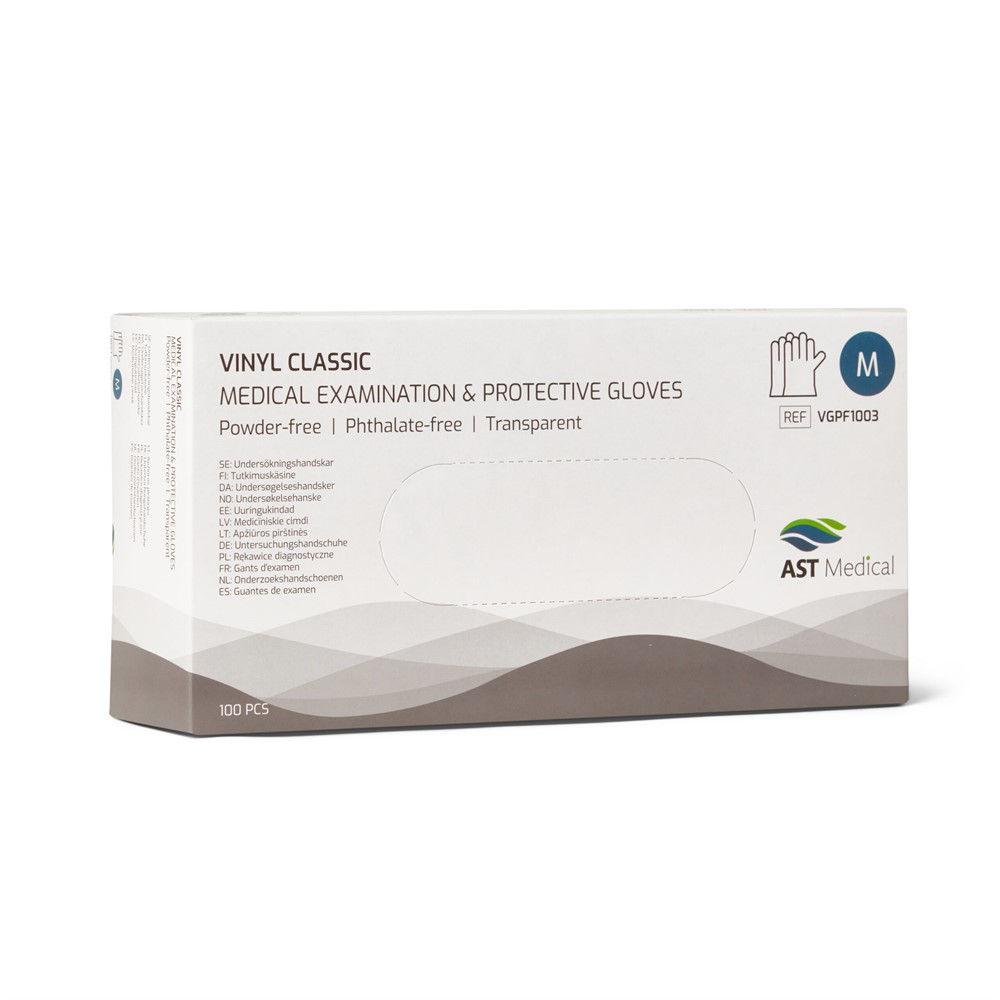 Handskar vinyl Classic Puder och Ftalatfri transp M 100st/fp