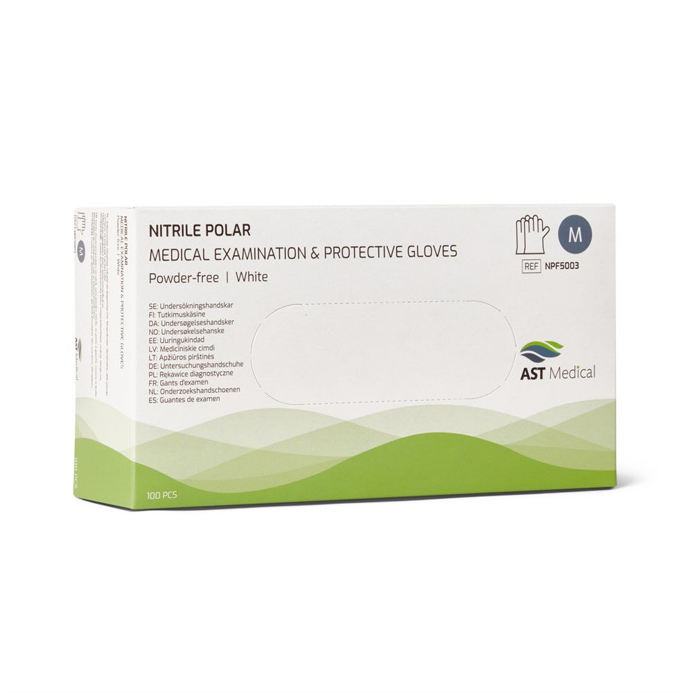 Handskar Nitril Polar AQL 1,5 puderfri vit stl M 100st/fp