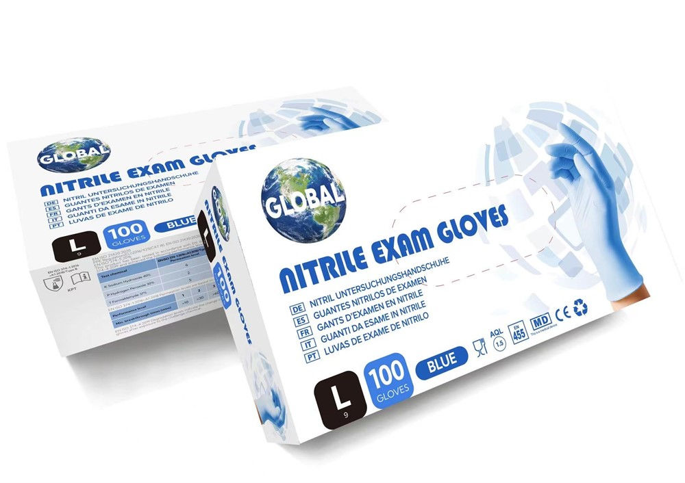 Handskar Nitril Global puderfri blå stl L/9 100st/fp