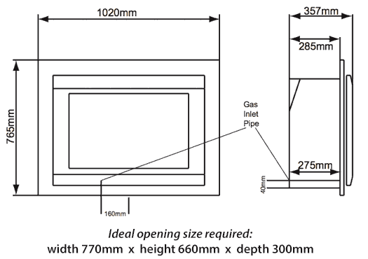 Manhattan Hole in the Wall gas fire dimensions