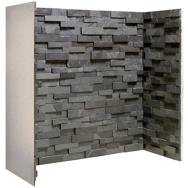 Gallery Staggered Black Slate Fireplace Chamber Panels.