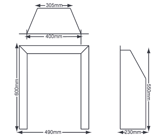 Gem 230mm Inset gas fire dimensions