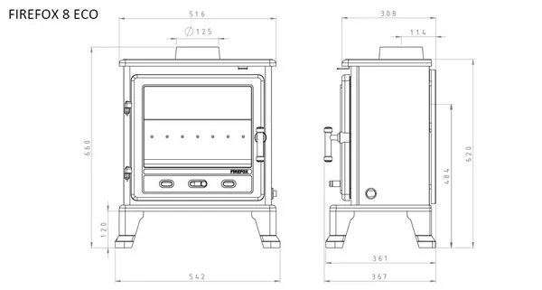 Firefox 8 eco stove dimensions