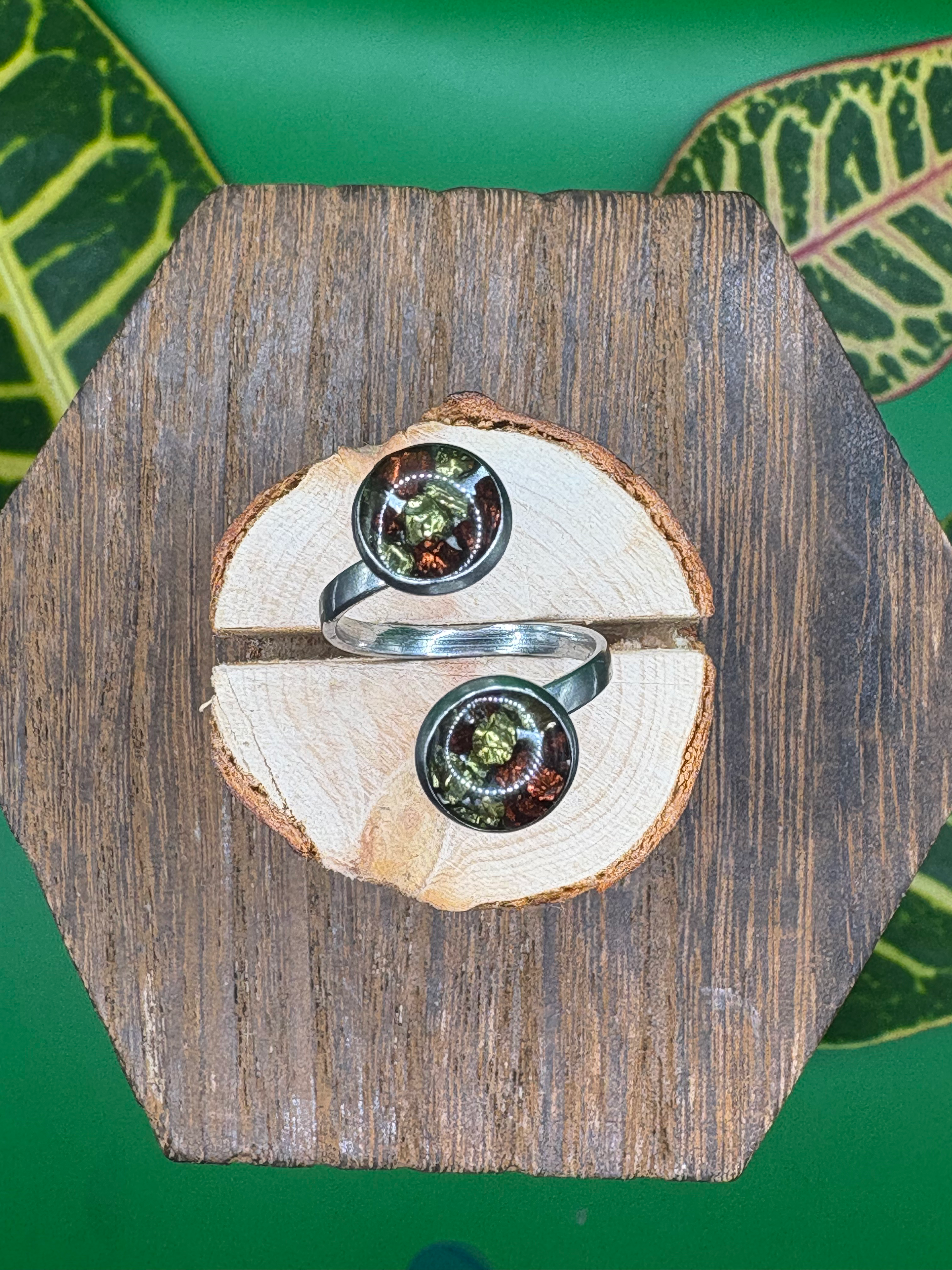 Green & Brown Crystal Stainless Steel Resin Ring