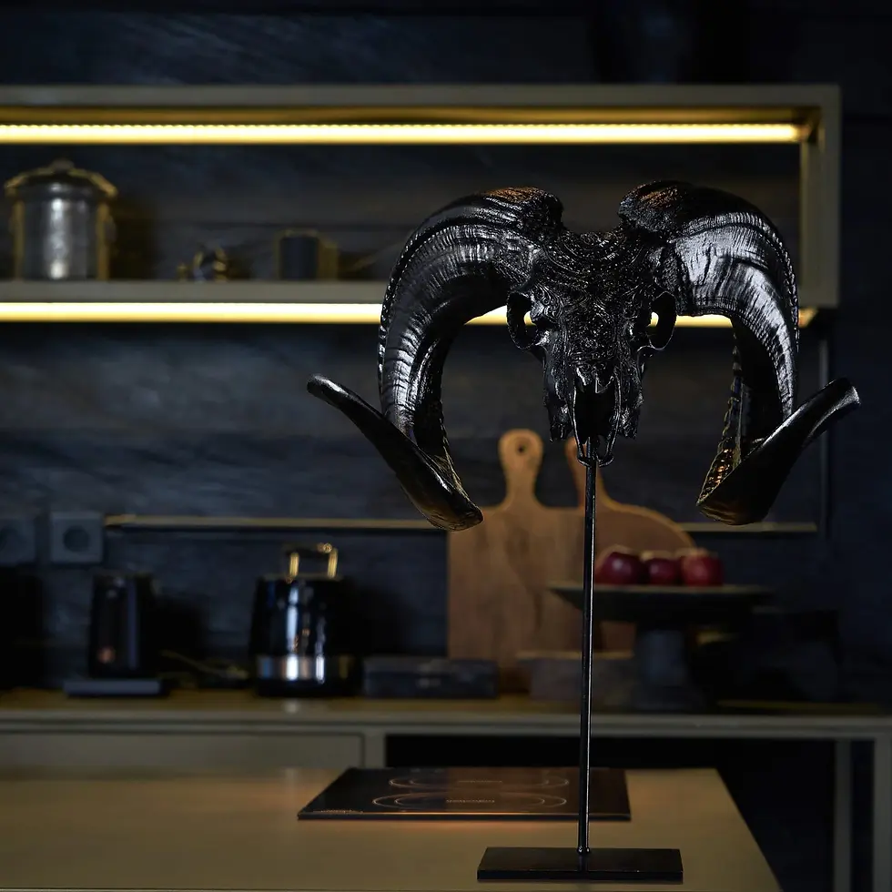 Thumbnail: Black Boho Ram Skull
