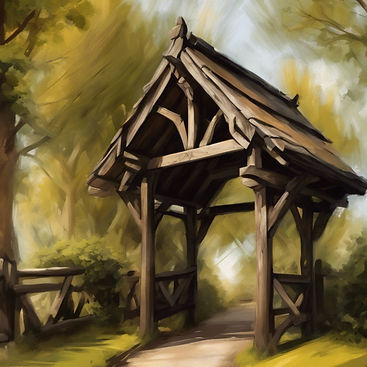 rustic wooden lychgate with trees close by.jpg