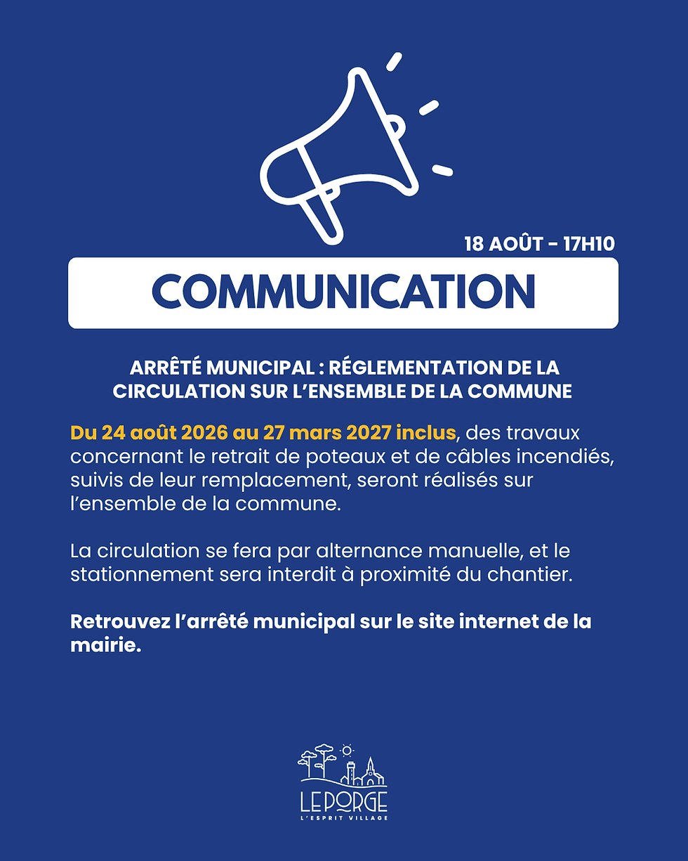 Arrêté municipal : réglementation de la circulation sur l'ensemble de la commune