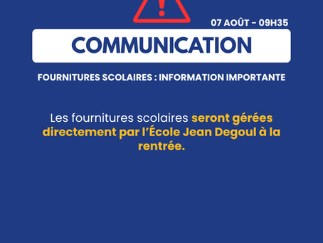 Fournitures scolaires : information importante