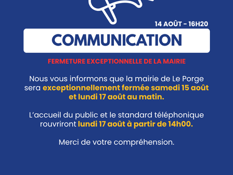 Fermeture exceptionnelle de la mairie