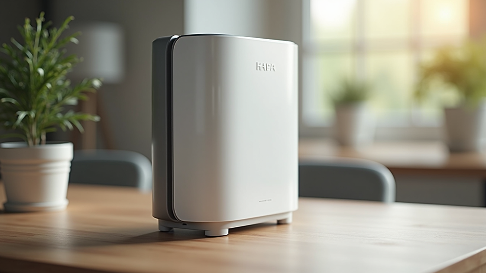 Close-up of a HEPA air purifier on a table