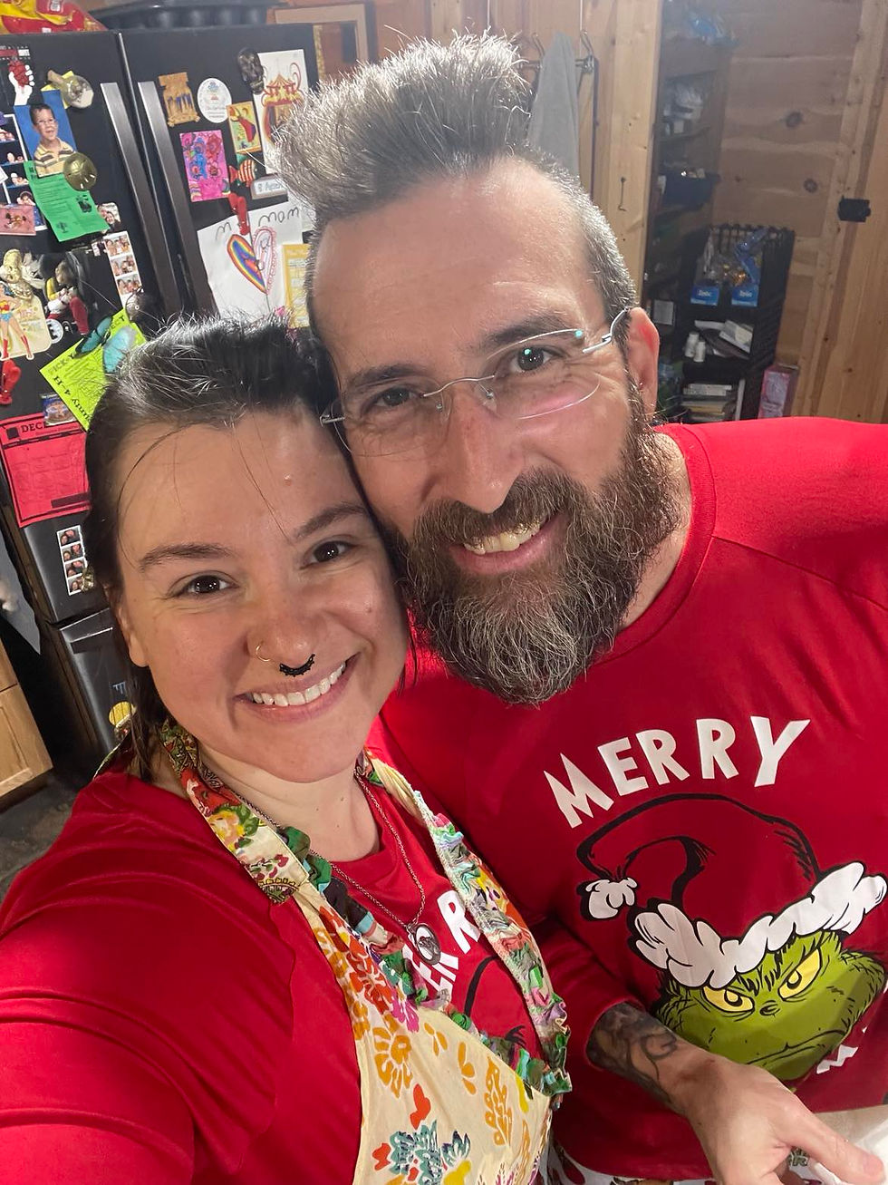 a couple in christmas pajamas